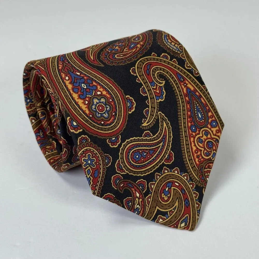 Liberty of‎ London Tie Mens Silk Paisley Black Red Gold Classic Necktie Made USA
